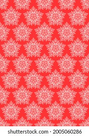 white snowflakes on a red background. seamless pattern. new Year's concept. packaging design, colorful vertical cover, print. a4. vector illustration.