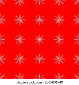 White snowflakes on red background seamless pattern. Vector illustration.