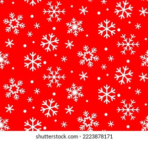 Copos de nieve blancos sobre fondo rojo sin costuras para replicar continuamente.