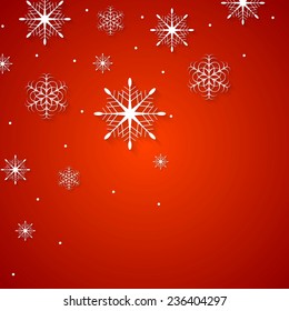 Copos de nieve blancos sobre fondo rojo. Diseño de vectores