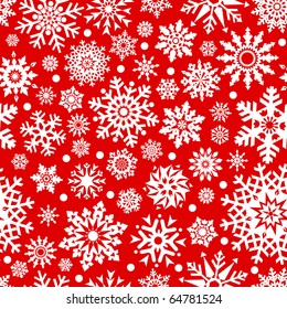 White snowflakes on red background seamless pattern for continuous replicate.