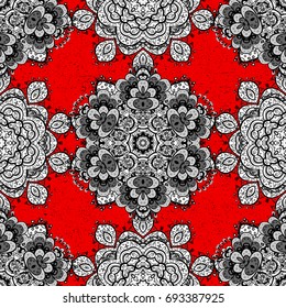 White snowflakes on red background. Christmas snowflake pattern. Symbol holiday, New Year celebration vector white pattern with white elements. Winter snow texture wallpaper.