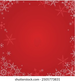 White Snowflakes on Red Gradient Background. Xmas Vector. Winter, Snow, Snowfall, Burgundy. Christmas Design. 