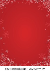 White Snowflakes on Red Gradient Background. Vertical Xmas Vector. Winter, Snow, Snowfall, Burgundy. Design for Christmas Cards, Social Media and More!