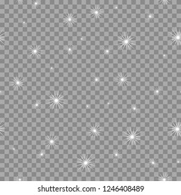 White snowflakes on transparent background. Background on a separate layer. Merry winter! Design element. Can be used for wallpaper, textile, invitation card, wrapping, web page background.