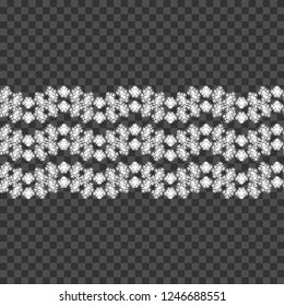 White snowflakes on transparent background. Background on a separate layer. Merry winter! Design element. Can be used for wallpaper, textile, invitation card, wrapping, web page background.