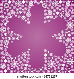 white snowflakes on violet background.