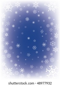 White snowflakes on the white-blue-gradient background