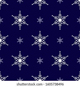 White Snowflakes seamless pattern.  Dark blue background. Christmas collection. Vector illustration