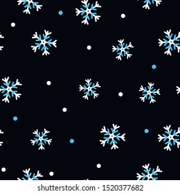 white snowflakes seamless pattern on black background