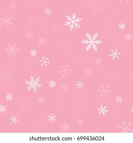 White snowflakes seamless pattern on pink Christmas background.