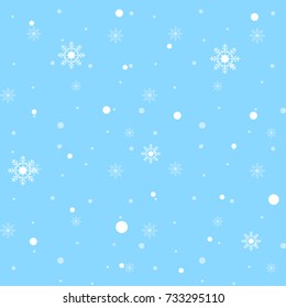 White snowflakes seamless pattern on blue background. Vector illustration