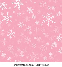 White snowflakes seamless pattern on pink Christmas background.