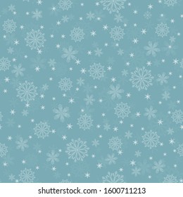 White Snowflakes seamless pattern.Christmas turquoise background.New year them. Vector illustration