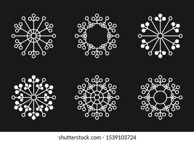 White Snowflakes set. Beautiful Circle Patterns, Winter decor.