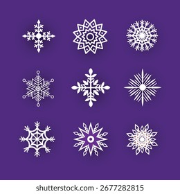 White snowflakes Set on dark purple background