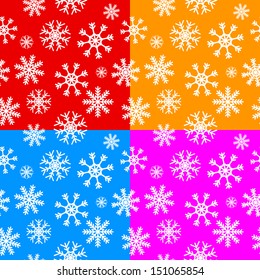 White snowflakes set on different backgrounds