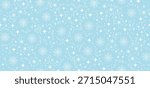 White snowflakes and stars seamless pattern on blue. Simple winter background falling snow dots. Festive texture suits Christmas wrapping paper and textile design.