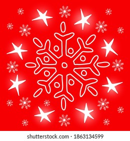 White  snowflakes and stras on a red background. Vector illustration.