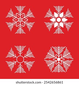 Weiße Schneeflocken, Vektorsymbol einzeln auf rotem Hintergrund.