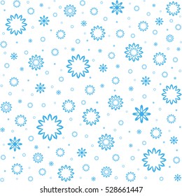 White snowflakes. Vector illustration. Falling snowflakes on white background. Bright winter