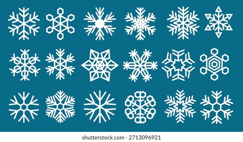white snowflakes vector set on blue background 