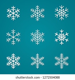 White snowflakes vector. Winter and Christmas decorative set.