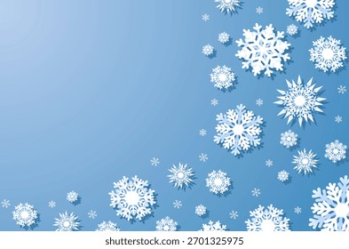 White snowflakes Winter background banner with shadow effect. Christmas backdrop with copy space.