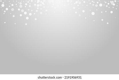 White Snowstorm Vector Grey Background. Grey Glow Flake Design. Glitter Dots Banner. Xmas Snow Pattern.