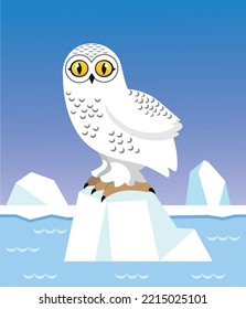 white snowy owl on a blue background. Cartoon. Winter collection
