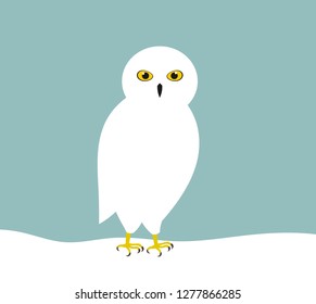 White Snowy Owl In Snow. Vector Illustration.