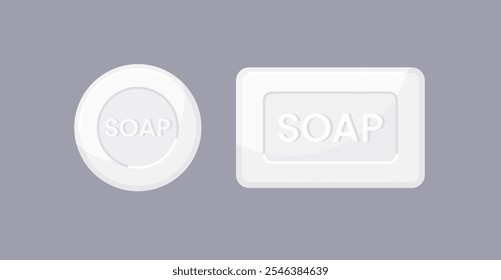 White soap bar pieces for bath, shower and spa. Luxury body and hand solid soap with space for text, antibacterial detergent for body and clothes. Vector flat cartoon illustrations