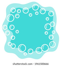 White soap bubbles on a blue background in a circle. Free space for text.