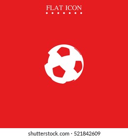 White soccer ball flat vector icon isolated on red background. Sport symbol.