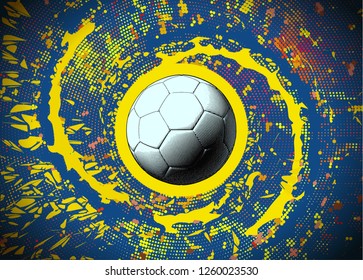 White soccer ball illustration isolated on abstract colorful fantacy digital world spiral background