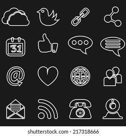 white social network icons set on black background. Vector illustrations