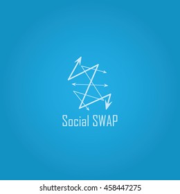White social swap logo design with blue gradient background