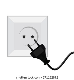 White socket and black plug vector isolated, electricity. Plug in