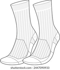 White socks tech pack template for graphic placement or knit design.	