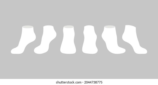 White socks template mockup flat style design vector illustration set isolated on gray background. Low cut black socks with different angles mockups.