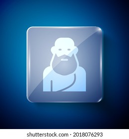 White Socrates icon isolated on blue background. Sokrat ancient greek Athenes ancient philosophy. Square glass panels. Vector