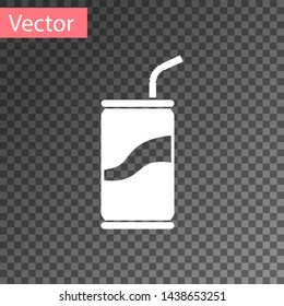 White Soda can with drinking straw icon isolated on transparent background. Vector Illustration