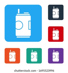White Soda can icon isolated on white background. Set icons in color square buttons. Vector Illustration