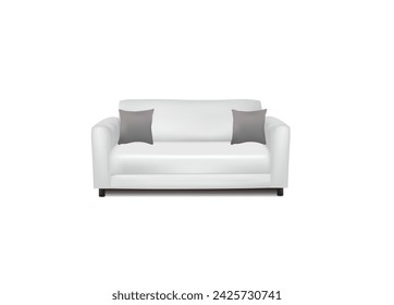 Sofá cama blanco con almohadas grises, vector