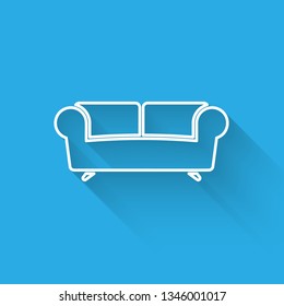 White Sofa icon isolated with long shadow. Vector Illustration