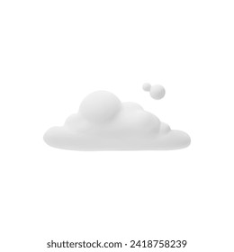 White soft cloud shape, realistic vector illustration isolated on white background. Curly single cloud form for weather forecast projects and design element.