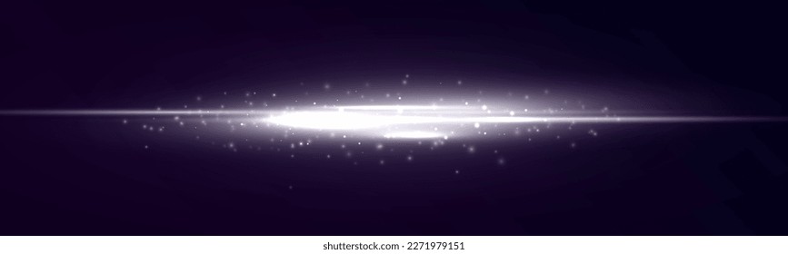 	
Líneas blancas de neón horizontales. Conjunto de bengalas de lente abstractas. Movimiento de línea flash. Vigas láser brillantes, rayos de velocidad plateados brillantes, el polvo provoca un efecto luminoso. Luminoso reluciente. Vector	

