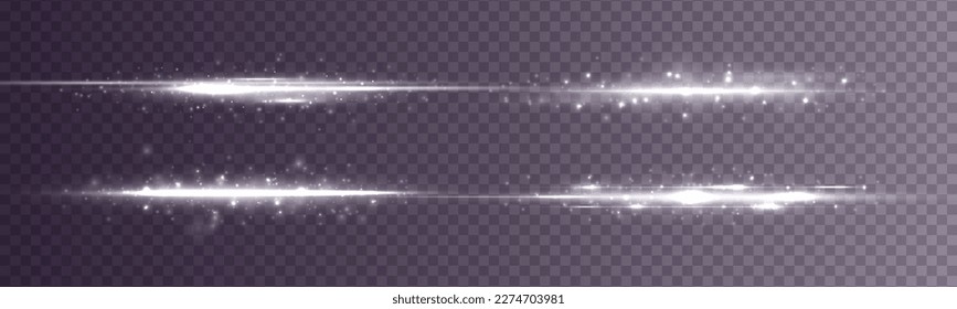 	
White soft horizontal neon lines. Set of abstract lens flares. Flash line motion. Laser sparkle beams, glowing silver speed rays, dust sparks light effect. Luminous sparkling lined. Vector	
