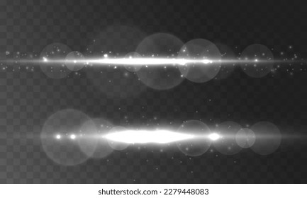 	
White soft horizontal neon lines. Set of abstract lens flares. Flash line motion. Laser sparkle beams, glowing silver speed rays, dust sparks light effect. Luminous sparkling lined. Vector	
