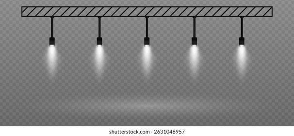 White soft spotlight. Straight ceiling lights with diffused white glow. Great for galleries, minimalist interiors, and exhibition setups on transparent background.